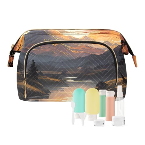Reise-Make-up-Tasche für Paare, die am Fluss stehen im Sonnenaufgang, große Kapazität, Kosmetiktasche für Damen, mehrfarbig, Einheitsgröße, Casual Reise-Make-up-Tasche für Paare, die am Fluss stehen im Sonnenaufgang, große Kapazität, Kosmetiktasche für Damen, mehrfarbig, Einheitsgröße, Casual von OWFKAY