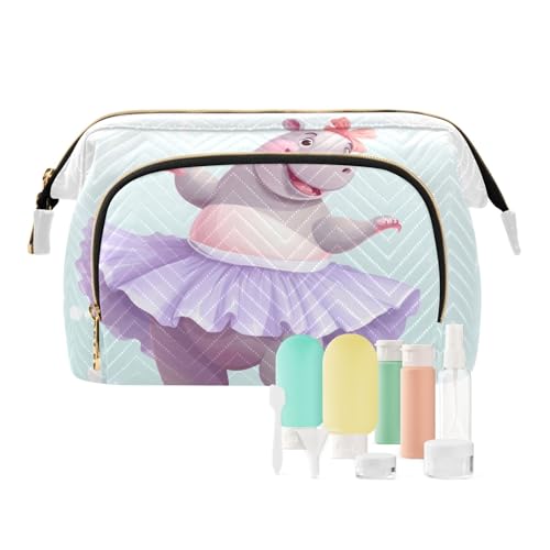 Reise-Make-up-Tasche mit Cartoon-Motiv "Happy Dancing Hippo", große Kapazität, Kosmetiktasche für Damen, mehrfarbig, Einheitsgröße, Casual Reise-Make-up-Tasche mit Cartoon-Motiv "Happy Dancing Hippo", große Kapazität, Kosmetiktasche für Damen, mehrfarbig, Einheitsgröße, Casual von OWFKAY
