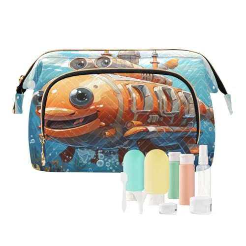 Reise-Make-up-Tasche mit Cartoon-U-Boot unter dem Meer, große Kapazität, Kosmetiktasche für Damen, mehrfarbig, Einheitsgröße, Casual Reise-Make-up-Tasche mit Cartoon-U-Boot unter dem Meer, große Kapazität, Kosmetiktasche für Damen, mehrfarbig, Einheitsgröße, Casual von OWFKAY