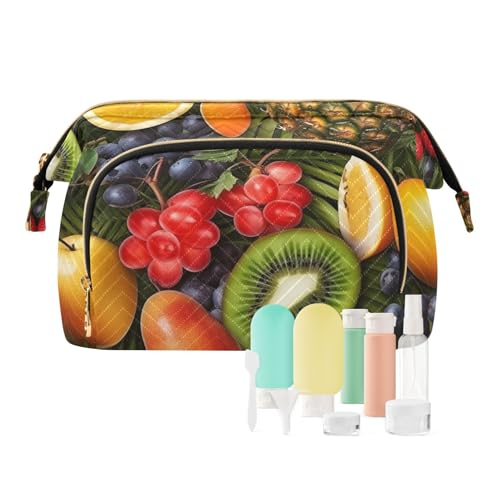 Reise-Make-up-Tasche mit Früchten, Orange, Kiwi, Birnenmuster, große Kapazität, Kosmetiktasche für Damen, mehrfarbig, Einheitsgröße, Casual Reise-Make-up-Tasche mit Früchten, Orange, Kiwi, Birnenmuster, große Kapazität, Kosmetiktasche für Damen, mehrfarbig, Einheitsgröße, Casual von OWFKAY