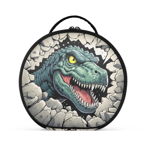 Runde Kosmetiktasche für Reisen, Make-up, Zug, Organizer, Tasche, tragbare Make-up-Pinsel, Kulturbeutel, Schmuckzubehör, Dinosaurier, der durch Steine bricht, Dinosaurier bricht durch Felsen Runde Kosmetiktasche für Reisen, Make-up, Zug, Organizer, Tasche, tragbare Make-up-Pinsel, Kulturbeutel, Schmuckzubehör, Dinosaurier, der durch Steine bricht, Dinosaurier bricht durch Felsen von OWFKAY