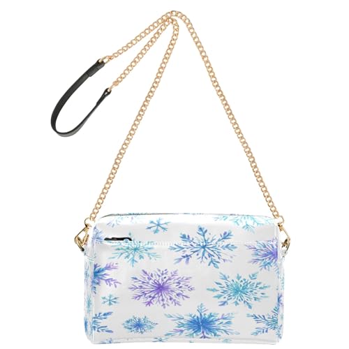 Umhängetaschen für Damen, PU-Leder, Umhängetasche, Kuriertasche, Handtasche, verstellbarer breiter Riemen, blau-violett, Schneeflockenmuster von OWFKAY