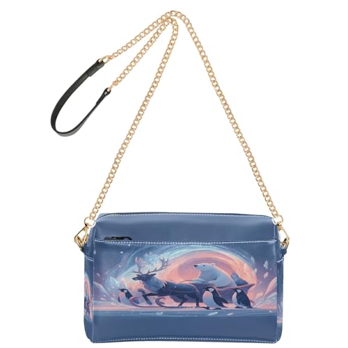 Umhängetaschen für Damen, PU-Leder, Umhängetaschen, Kurierhandtaschen, verstellbarer breiter Riemen, Hirsch, ziehen Schlitten durch den Aurora-Bogen, Eisbären und Pinguine und Kristallpapierreste Umhängetaschen für Damen, PU-Leder, Umhängetaschen, Kurierhandtaschen, verstellbarer breiter Riemen, Hirsch, ziehen Schlitten durch den Aurora-Bogen, Eisbären und Pinguine und Kristallpapierreste von OWFKAY