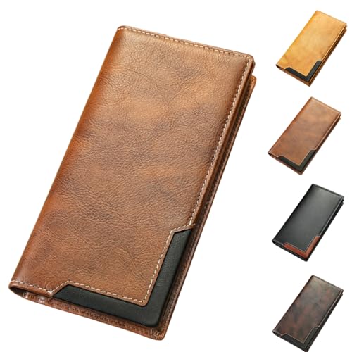 OWGHFZBV Retro-Geldbörse aus Rindsleder, Herren-Scheckheft-Geldbörse aus Leder, mit Mehreren Fächern und Ziernähten OWGHFZBV Retro-Geldbörse aus Rindsleder, Herren-Scheckheft-Geldbörse aus Leder, mit Mehreren Fächern und Ziernähten von OWGHFZBV