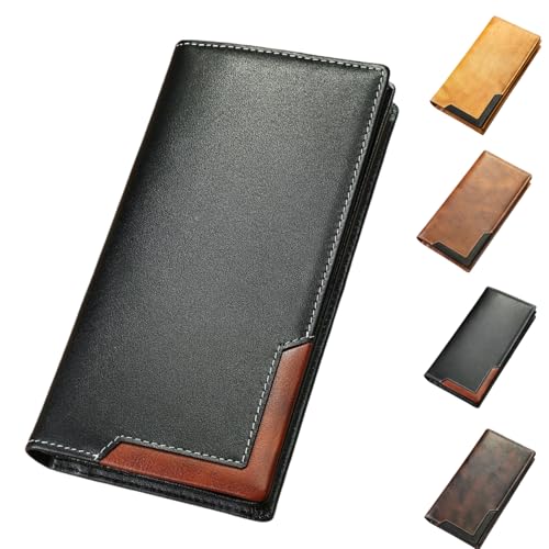 OWGHFZBV Retro-Geldbörse aus Rindsleder, Herren-Scheckheft-Geldbörse aus Leder, mit Mehreren Fächern und Ziernähten OWGHFZBV Retro-Geldbörse aus Rindsleder, Herren-Scheckheft-Geldbörse aus Leder, mit Mehreren Fächern und Ziernähten von OWGHFZBV