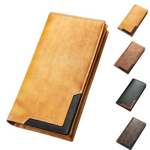 OWGHFZBV Retro-Geldbörse aus Rindsleder, Herren-Scheckheft-Geldbörse aus Leder, mit Mehreren Fächern und Ziernähten OWGHFZBV Retro-Geldbörse aus Rindsleder, Herren-Scheckheft-Geldbörse aus Leder, mit Mehreren Fächern und Ziernähten von OWGHFZBV