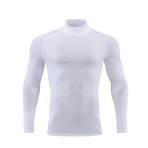 Basic T-Shirt Herren Slim Fit Stehkragen Fitness Ausbildung Lauft-Shirt Herren Casual Atmungsaktiv Schnelltrocknend T-Shirt Herren Gym Draussen Workout Sportt-Shirt Herren F-White XXL von OWLKAY