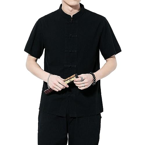 Chinesisches Herren Hemd Shirt - Traditionelle Kampfkunst Kung Fu Tai Chi Wushu Klassisch Langärmelig Jacke Uniform Frühling Herbst Freizeit Kleidung C-Black 5XL von OWLKAY