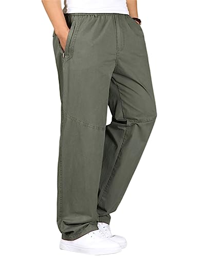 OWLKAY Herren Hose Frühling Sommer Einfarbig Einfachheit Herren Hosen Stretch Urlaub Täglicher Verschleiß Lose Freizeithose Gerade Hosen H-Army Green1 6XL von OWLKAY