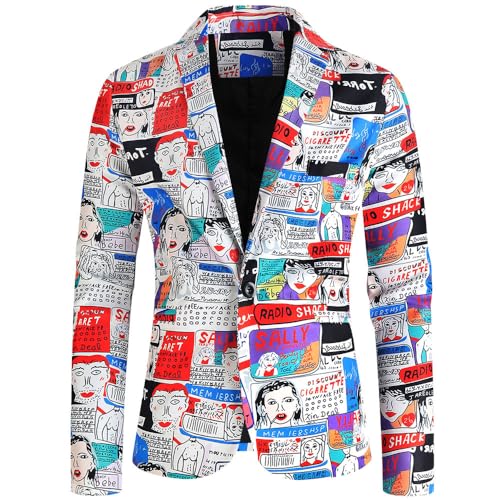 OWLKAY Herren Sakko Langarm Slim Fit Digitales Drucken Herren Blazer Trend Bedruckter Kragen Bankett Abschlussball Jackett Herren Anzug Jacke Männer G-007 M von OWLKAY