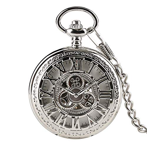 OWLKAY Vintage Taschenuhr Taschenuhr, Unisex-Erwachsene Taschenuhr, Vintage Herren Taschenuhr Hohlrad römische Zahlen Design Mechanische Taschenuhr mit Kette Geschenk, einfarbig, Einheitsgröße, Casual von OWLKAY