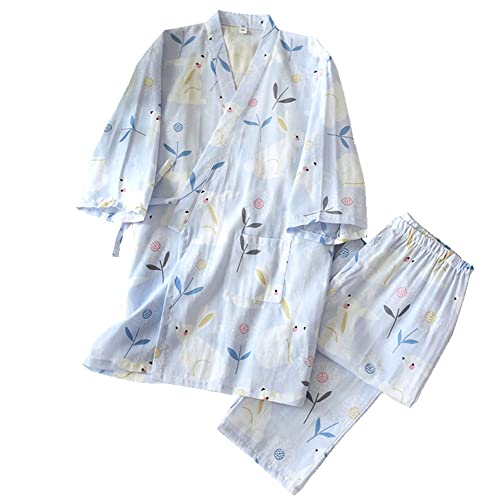 OWLONLINE Bequemer japanischer Kimono-Pyjama aus reiner Baumwolle für Damen, Größe L-O7 von OWLONLINE