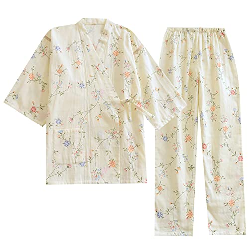 OWLONLINE Bequemer japanischer Kimono-Pyjama aus reiner Baumwolle für Damen, Größe M-O8 von OWLONLINE
