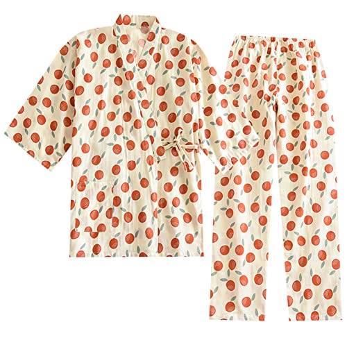 OWLONLINE Bequemer japanischer Kimono-Pyjama aus reiner Baumwolle für Damen, Größe XL-O20 von OWLONLINE