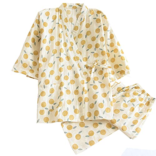 OWLONLINE Bequemer japanischer Kimono-Pyjama aus reiner Baumwolle für Damen, Größe XL-O21 von OWLONLINE