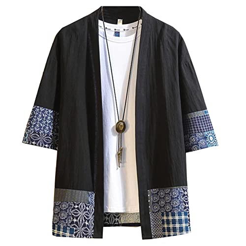 OWLONLINE Dünne chinesische Herren Hanfu Kimono Plus große Jacke # E Größe 5XL von OWLONLINE