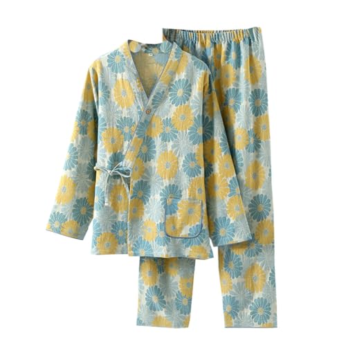 OWLONLINE Jacquard-Gewebe-Pyjama-Set für Damen, Hanfu-japanischer Kimono-Pyjama-Anzug, Größe L – W11 von OWLONLINE