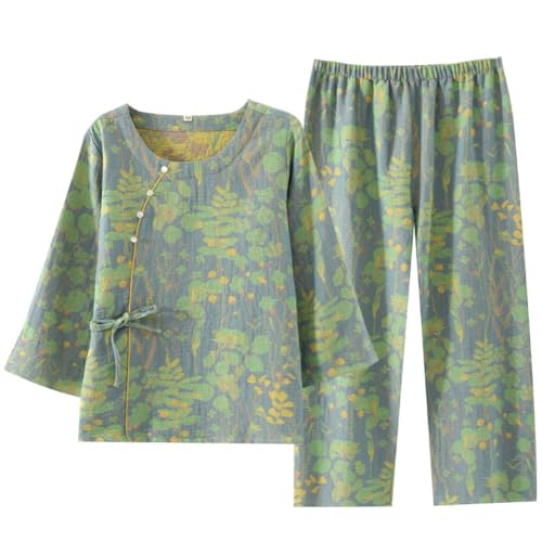 OWLONLINE Jacquard-Gewebe-Pyjama-Set für Damen, Hanfu-japanischer Kimono-Pyjama-Anzug, Größe M – W15 von OWLONLINE