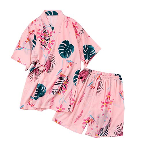 OWLONLINE Japanische Kurzarmhose für Damen mit kurzen Ärmeln Pyjama Yukata Kimono (Größe L, A13) von OWLONLINE