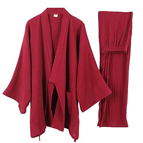 OWLONLINE Japanischer Kimono, Freizeitpyjama für Herren Pyjama-Nachtwäsche, Größe XXL – Weinrot von OWLONLINE