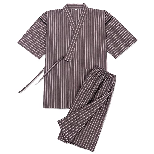 OWLONLINE Japanischer Kimono Herren Plus Size Pyjama Kurzarm Top und Hose Nachtwäsche Pyjama Set Größe L-A8 von OWLONLINE