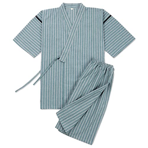 OWLONLINE Japanischer Kimono Herren Plus Size Pyjama Kurzarm Top und Hose Nachtwäsche Pyjama Set Größe M-A7 von OWLONLINE