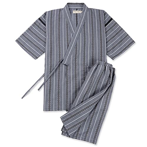 OWLONLINE Japanischer Kimono Herren Plus Size Schlafanzug Kurzarm Top und Hose Nachtwäsche Schlafanzug Set Größe XL-A4 von OWLONLINE