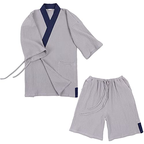 OWLONLINE Japanischer Kimono-Herren-Pyjama in Übergröße, kurzärmliges Oberteil und Hose, Nachtwäsche-Pyjama-Set, Größe L-A12 von OWLONLINE