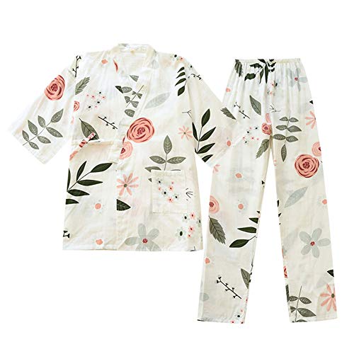 OWLONLINE Japanischer Kimono-Pyjama aus Reiner Baumwolle für Damen Größe L A13 von OWLONLINE