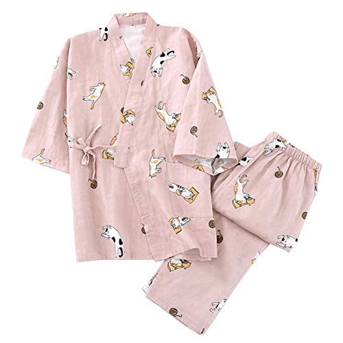 OWLONLINE Japanischer Kimono-Pyjama aus Reiner Baumwolle für Damen Größe L A35 von OWLONLINE