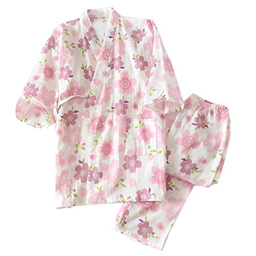 OWLONLINE Japanischer Kimono-Pyjama aus Reiner Baumwolle für Damen Größe L A40 von OWLONLINE