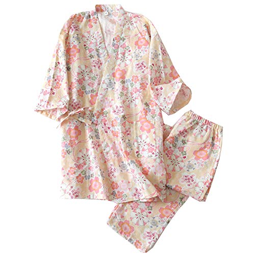 OWLONLINE Japanischer Kimono-Pyjama aus Reiner Baumwolle für Damen Größe M A23 von OWLONLINE