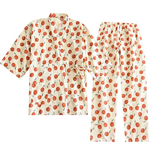 OWLONLINE Japanischer Kimono-Pyjama aus Reiner Baumwolle für Damen Größe M A7 von OWLONLINE