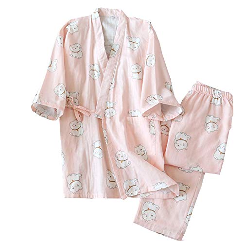 OWLONLINE Japanischer Kimono-Pyjama aus Reiner Baumwolle für Damen Größe M A8 von OWLONLINE