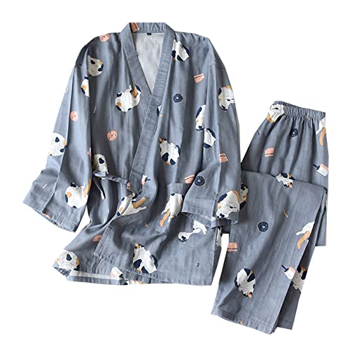 OWLONLINE Japanischer Kimono-Pyjama für Damen aus reiner Baumwolle, Größe M A31 von OWLONLINE