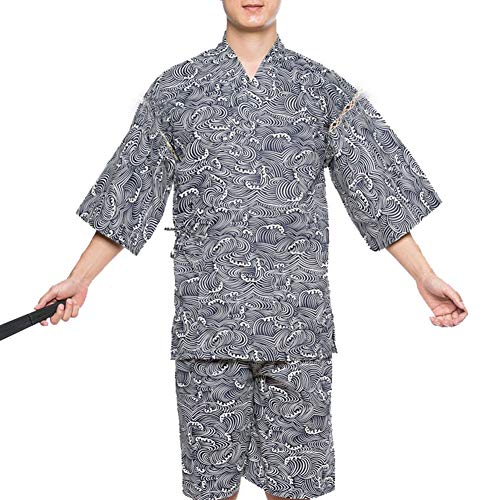 OWLONLINE Jinbei gedruckte japanische Kimono Set Feuerwerk Festival Yukata Pyjamas (Größe XL, C1) von OWLONLINE