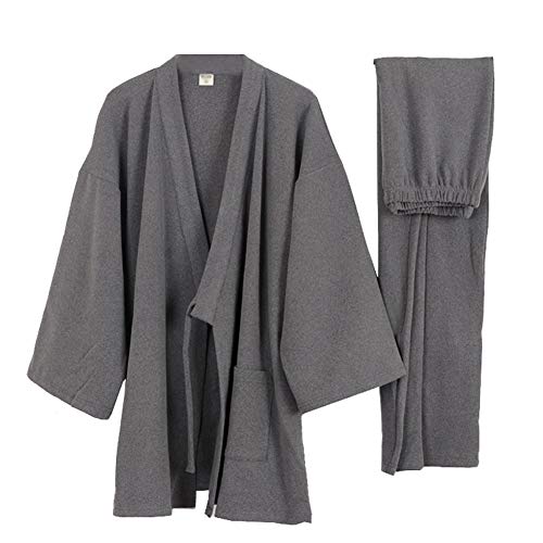 OWLONLINE Samt-Pyjamaanzug aus japanischem Kimono für Herren in Übergröße (Größe L, Grau) von OWLONLINE