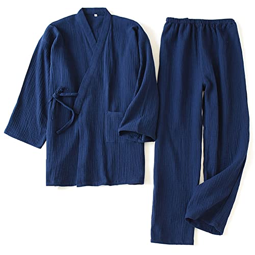 OWLONLINE Weicher, reiner Pyjama aus Baumwollkrepp für Damen, japanischer Kimono-Pyjama, Größe L-C18 von OWLONLINE