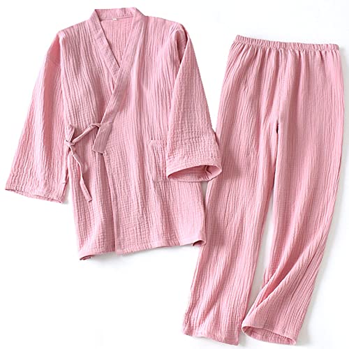 OWLONLINE Weicher Reiner Pyjama aus Baumwollkrepp für Damen, japanischer Kimono-Pyjama, Größe XL-C16 von OWLONLINE