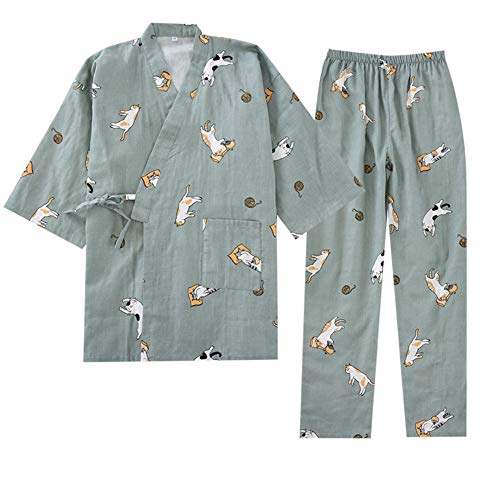 OWLONLINE Japanischer Kimono-Pyjama aus Reiner Baumwolle für Damen Größe L A34 von OWLONLINE