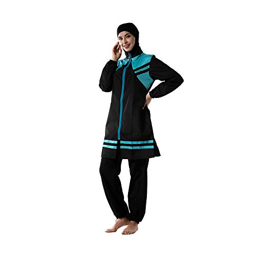 OWN4B Übergröße bescheidene Bademode für Frauen mit Hijab Full Coverage Print Reißverschluss Islamischer Burkini Muslim, Himmelblau, XXL von OWN4B