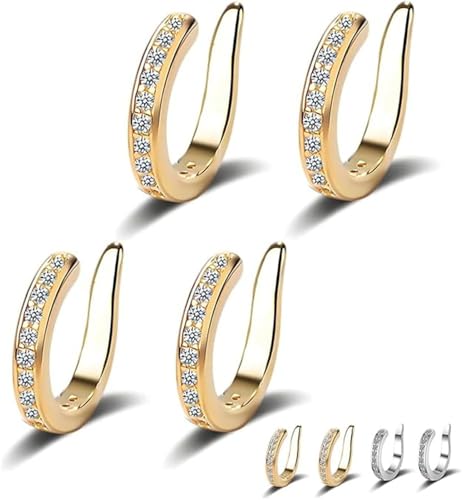 Zafiller Ear Clip,Fixura Ear Clips,Pierceless Ear Cuff Earrings for Women,Non Piercing Plated Ears Cuffs Non Pierced Clip on Cartilage Earring Adjustable Fake Earrings (Gold-2Pairs) von OWSEN