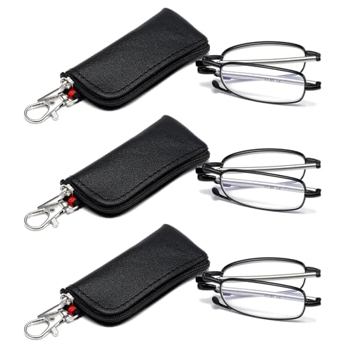 OWTXIS 3er-Pack Faltbare Lesebrille für Herren Damen, Schlüsselanhänger kompakte Leser blaues Licht tragbare Taschenbrille (Schwarz, +1.25) von OWTXIS