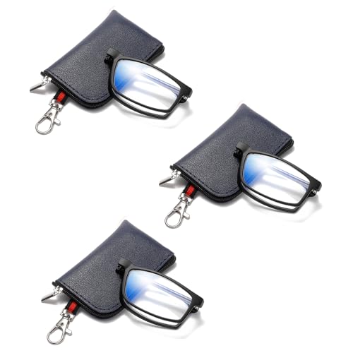 OWTXIS Faltbare Lesebrille für Frauen Männer, Schlüsselanhänger Taschen Kompakte Leser Blaues Licht Tragbare Taschenbrille (Schwarz, + 3.00) von OWTXIS