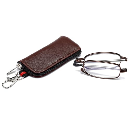 OWTXIS Faltbare Lesebrille für Herren Damen, Schlüsselanhänger kompakte Leser blaues Licht tragbare Taschenbrille (Braun, +1.25) von OWTXIS