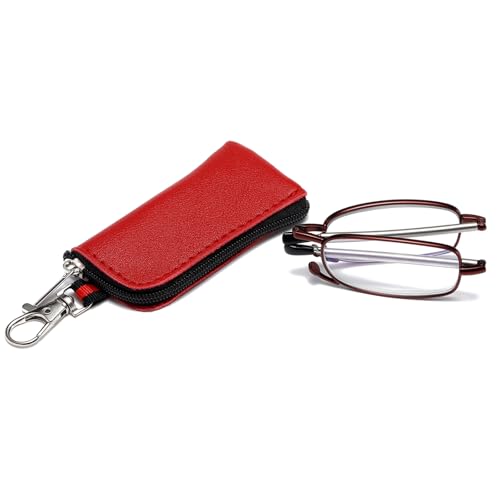 OWTXIS Faltbare Lesebrille für Herren Damen, Schlüsselanhänger kompakte Leser blaues Licht tragbare Taschenbrille (Rot, +2.75) von OWTXIS