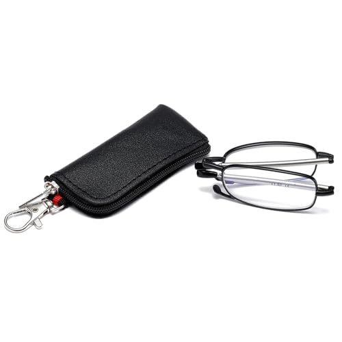 OWTXIS Faltbare Lesebrille für Herren Damen, Schlüsselanhänger kompakte Leser blaues Licht tragbare Taschenbrille (Schwarz, +2.75) von OWTXIS