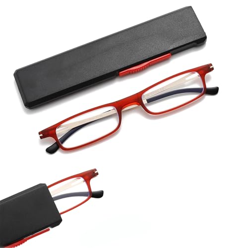 OWTXIS Ultradünne faltbare Lesebrille für Frauen Männer Kompakte TR90 Blaulichtblockierende Leser mit tragbarem dünnem flachem Etui(Rot, +2.00) von OWTXIS