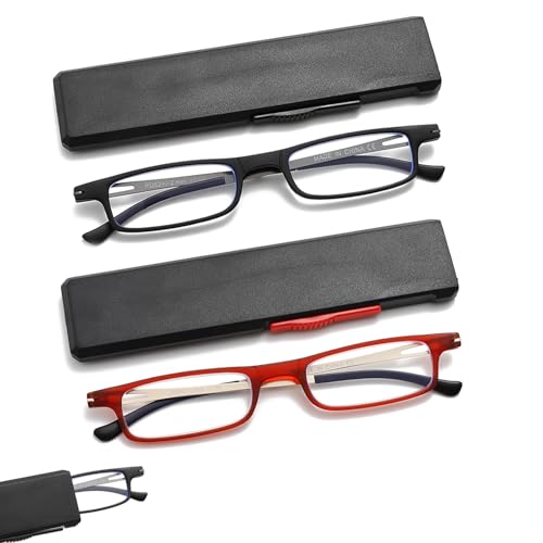 OWTXIS Ultradünne faltbare Lesebrille für Frauen Männer Kompakte TR90 Blaulichtblockierende Leser mit tragbarem dünnem flachem Etui(Schwarz,Rot, +3.50) von OWTXIS