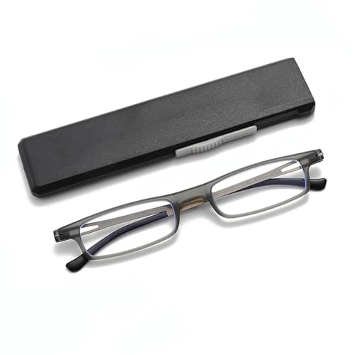 OWTXIS Ultradünne faltbare Lesebrille für Frauen Männer Kompakte TR90 Blaulichtblockierende Leser mit tragbarem dünnem flachem Etui (Grau, +1.75) von OWTXIS